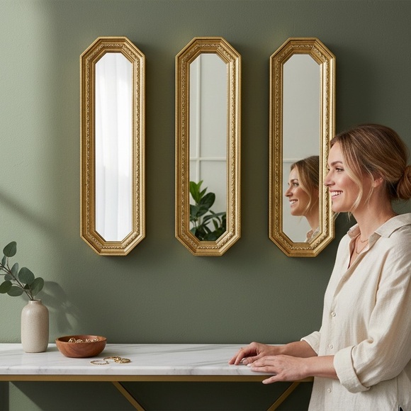 Other - Set of 3 Vintage Ornate Gold Wall Mirrors: Hollywood Regency MCM 17" x 5" x 1"